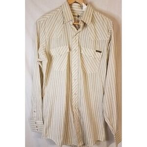 Vintage Genuine Roebucks Pearl Snap Shirt Mens Tall Med Cream Stripe Long Sleeve
